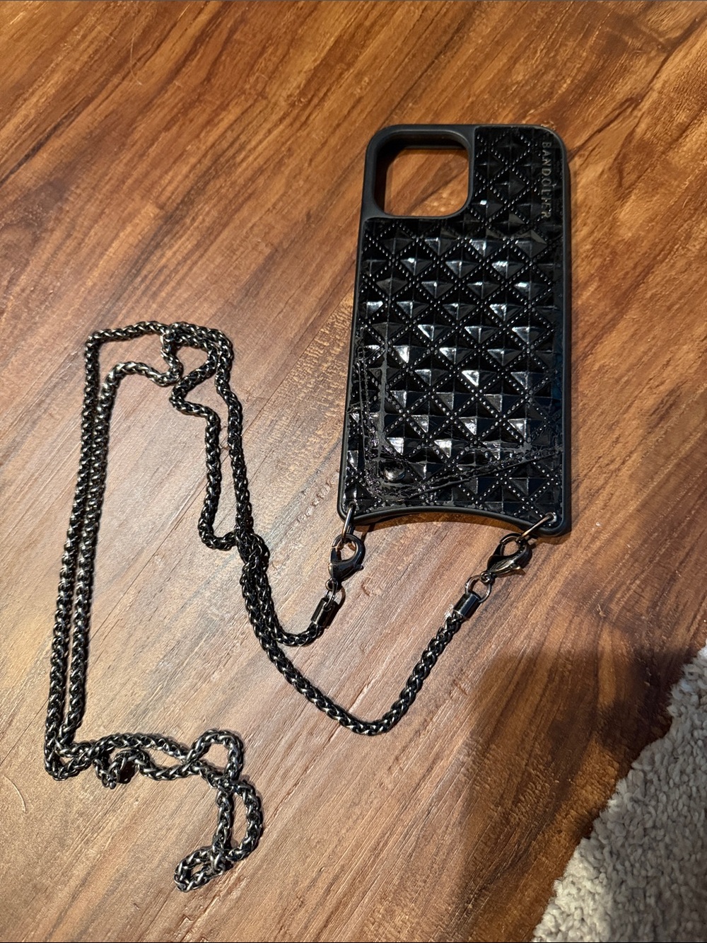 Black Quilted Patent Crossbody iPhone Case with Chain